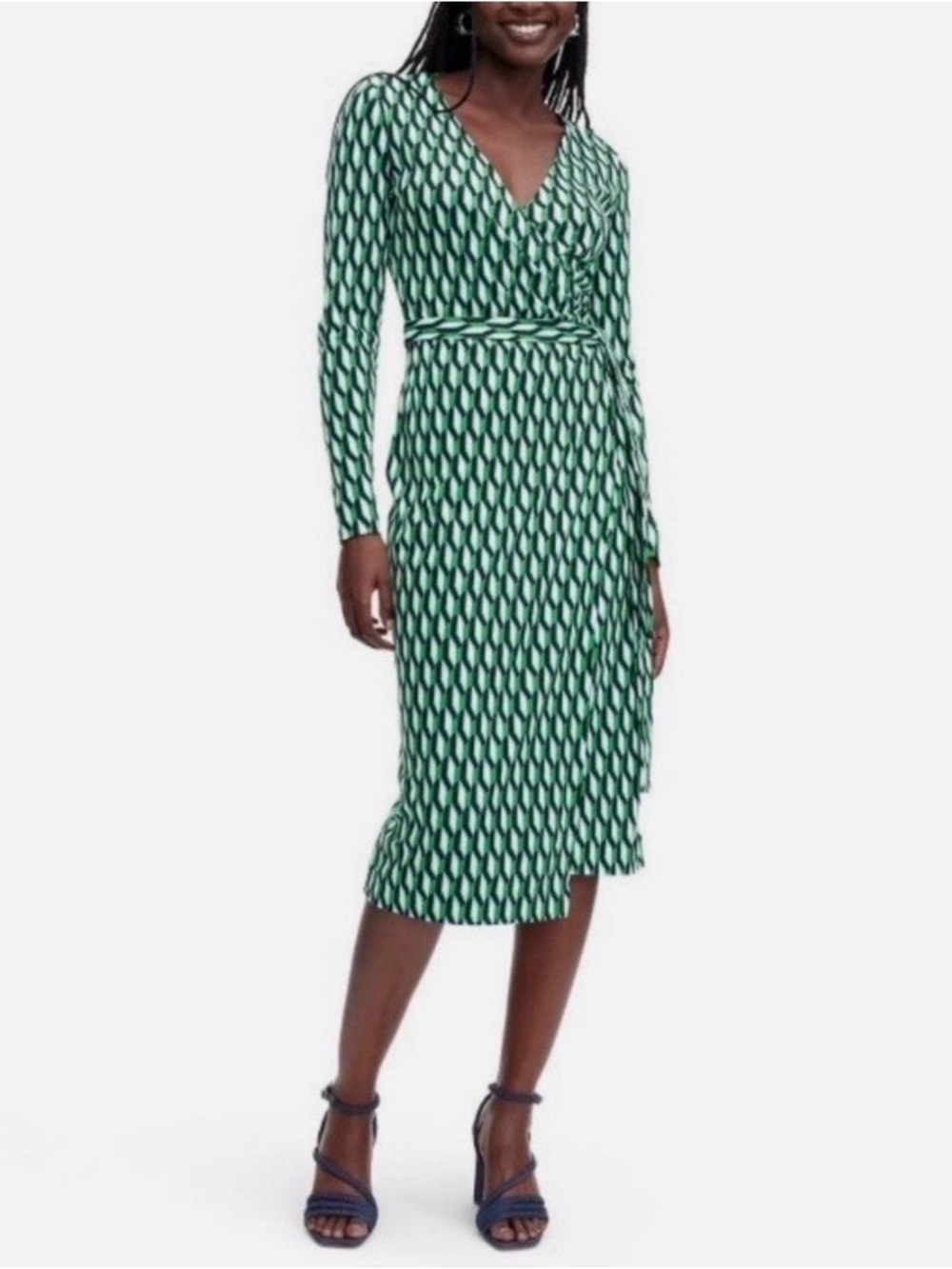 DVF x Target Long Sleeve Midi Wrap Geo Print Dress Sz M - Picture 9 of 9